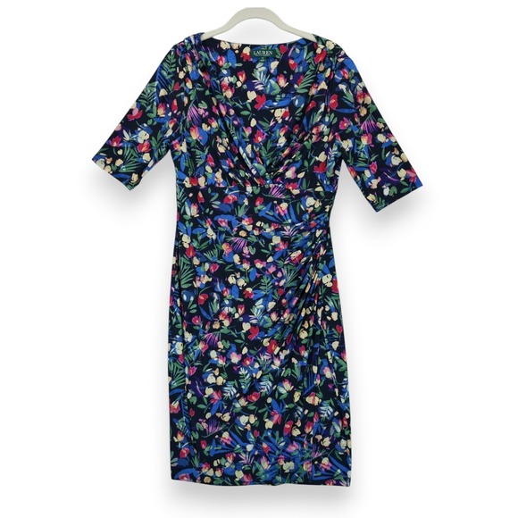 Lauren Ralph Lauren Dresses & Skirts - Lauren Ralph Lauren Floral Stretch Jersey Dress Size‎ 12 Short Sleeve Vneck  EUC